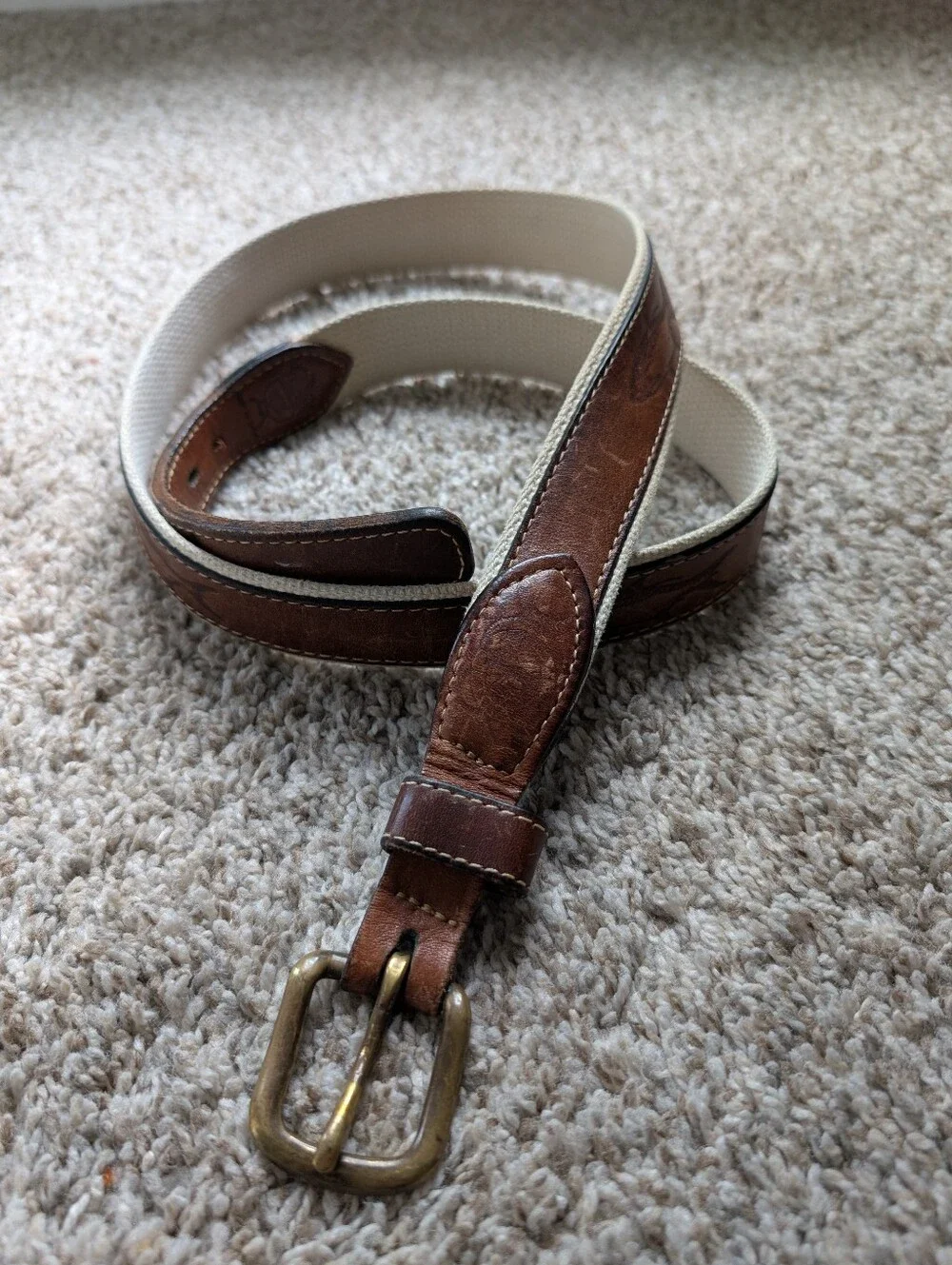 Vtg‎ Reef Rider Brown Leather Swordfish-Embossed Men’s Belt Sz 42 Brass Buckle